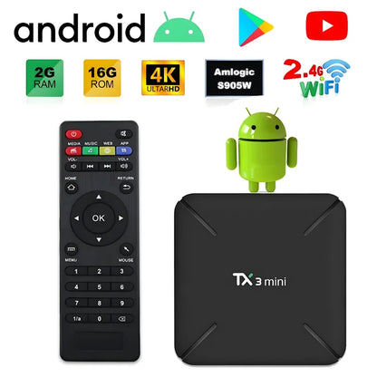 Venda quente estável qualidade TX3 Mini 1G 16G e 2G 16G Amlogic S905W Android 7.1 TV Box Quad Core TX 3 MINI com tela LED STB 