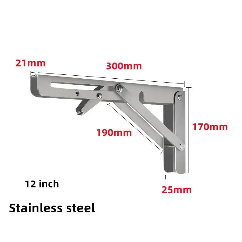 2pcs Heavy Duty Stainless Steel Folding Shelf Brackets Collapsible Wall Mounted L-Table Hinges for Bench & Table with Screws Leedoar