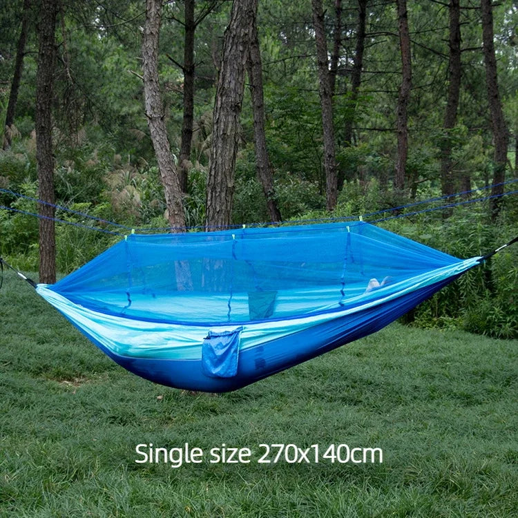 Outdoor Camping Portable Single Size Nylon Fabric Portable Travel Outdoor Camping Hanging Sleeping  Hammock with Mosquito Net Leedoar