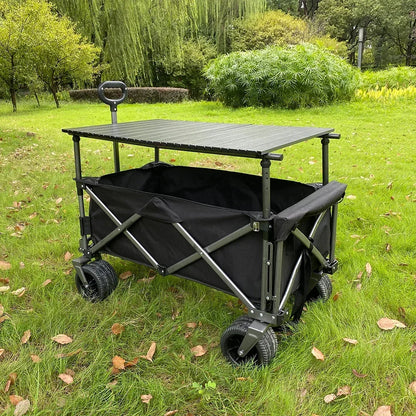 180L Liftable Tank Wheeled Camping Cart Handcart Foldable with Rear Door Hand Pushed Camping Trailer Trolley Picnic Vehicle Leedoar