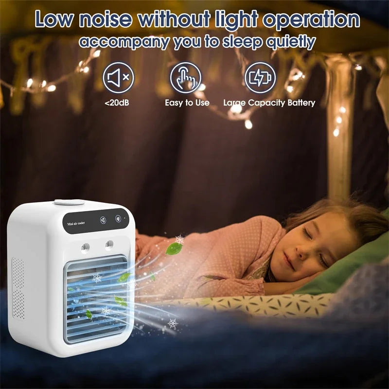 Ventilador portátil, aire acondicionado, mini enfriador de aire, USB, ventilador de aire acondicionado, tanque de agua de 500 ml, ventilador eléctrico con humidificador para dormitorio 