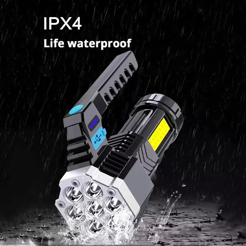 High Power 4000LM 5LED 7LED Outdoor Handheld Lamp Camping Portable USB Rechargeable LED Flashlight COB+XPE LED Torch Flashlights Leedoar