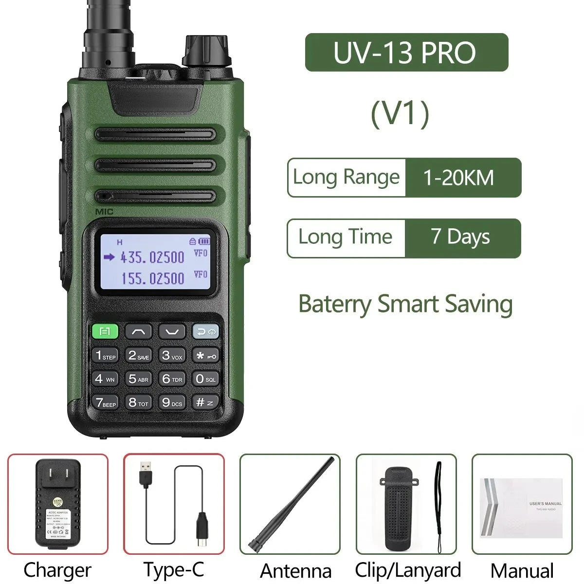 Novo UV-13 PRO Dual Band Walkie Talkie Tipo-C Carregador 10W Alta Potência Longo Alcance UV13 Pro Transceptor Ham Portátil Duas Vias Rad 