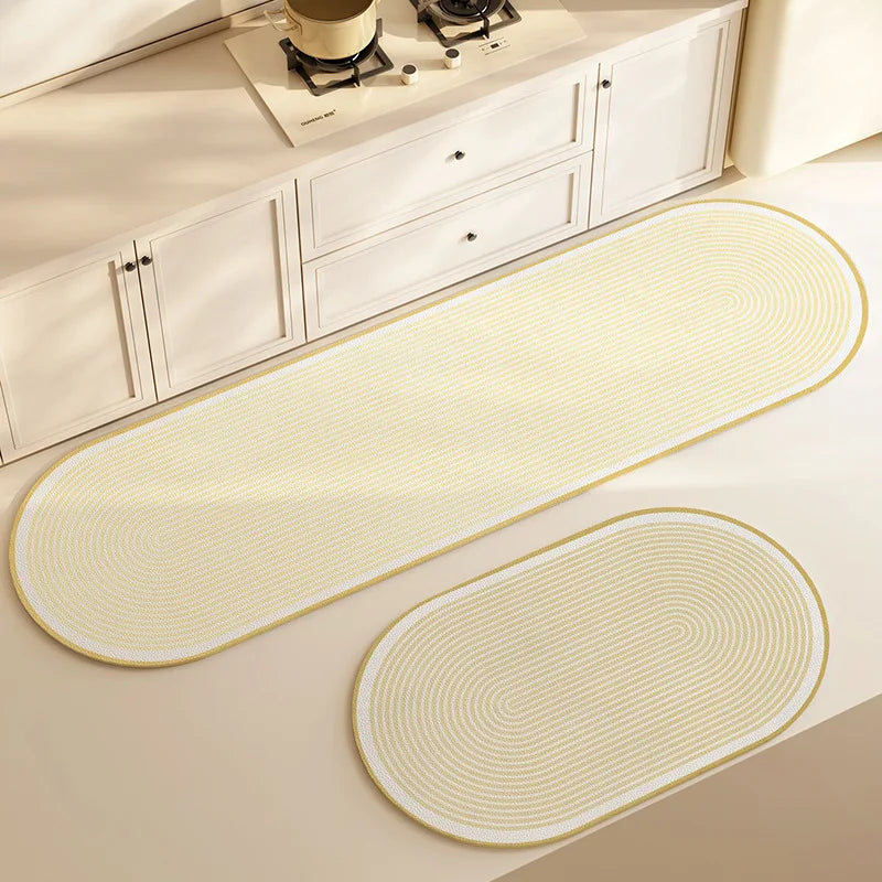 Water Absorbing Diatomaceous Mud Mat Kitchen Bathroom Anti Slip Mat Simple Elliptical Long Strip Carpet Home Decoration Products Leedoar