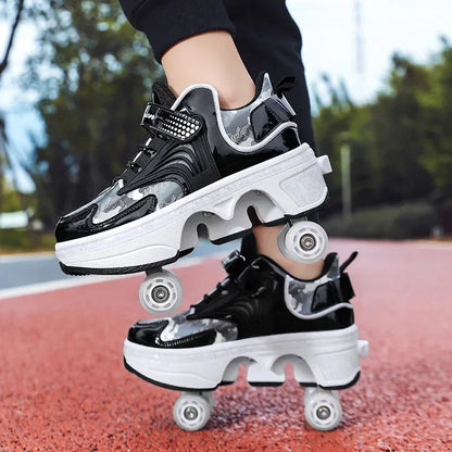 Children's Sports Roller Skates Transformer Shoes 4 Quad Wheel Skates Adult Runaway Shoes Student Transformer Wheels Leedoar