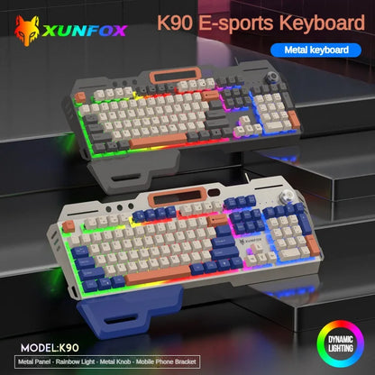 XUNSVFOX K90 Conjunto de teclado e mouse para jogos com fio, moderno, três cores, luz mecânica, sensação, teclado para jogos com fio russo 