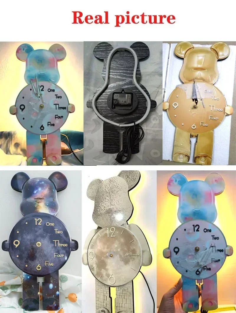 40x21CM Creative Wall Clock Cartoon Fashion Living Room Silent Art Clock Simple Modern Watch Wall Home Decoration Bear Leedoar