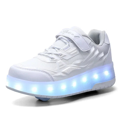 Boys Girls Sneakers Laces 2 Wheels Sneakers Christmas Birthday Kids Show Gift Kids Roller Skates LED Light Leedoar