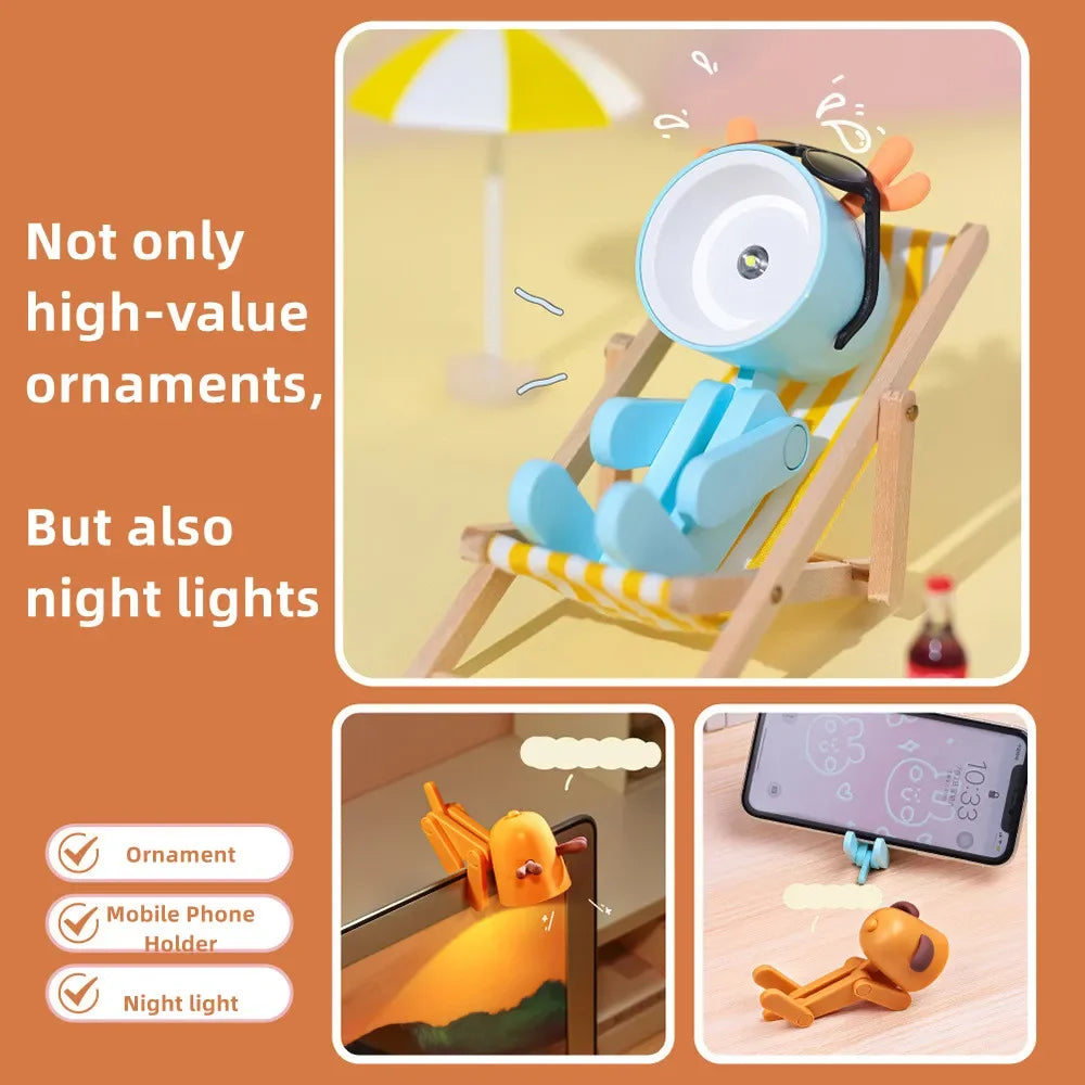 LED Mini Night Light Cute Dog Deer Foldable Desk Lamps Desktop Ornament Book Light Kids Room Bedside Bedroom Decor Holiday Gifts Leedoar