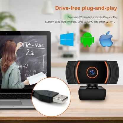 Câmera Webcam 1080P com Microfone Integrado e Clipe Flexível Rotativo para Laptops, Desktop, Ensino, Reunião e Jogos, etc. 