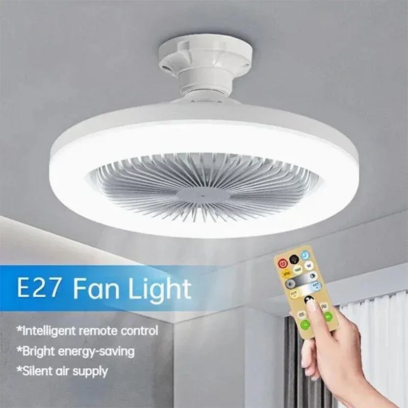 Lámpara de ventilador LED inteligente, pequeña lámpara de ventilador con tornillo E27, lámpara de ventilador con control remoto, lámpara de decoración del hogar, dormitorio, sala de estar, decoración silenciosa 