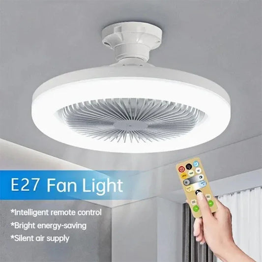 Smart LED Fan Light Small Fan Lamp E27 Screw Remote Control Fan Light Home Decoration Lamp Bedroom Living Room Silent Decor