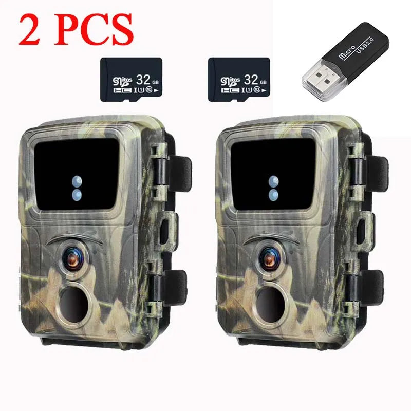 2Pcs Mini Trail Camera 20MP 1080P Mini600 Infrared Night Vision Motion IP66 Waterproof Wild Trap Game Hunting Photo Monitoring Leedoar