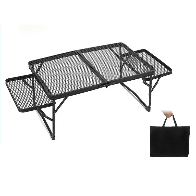 Black Folding Table Outdoor Camping Portable Ultra-Light Aluminum Alloy Binaural Iron Grid Frame Height Adjustable Coffee Table Leedoar