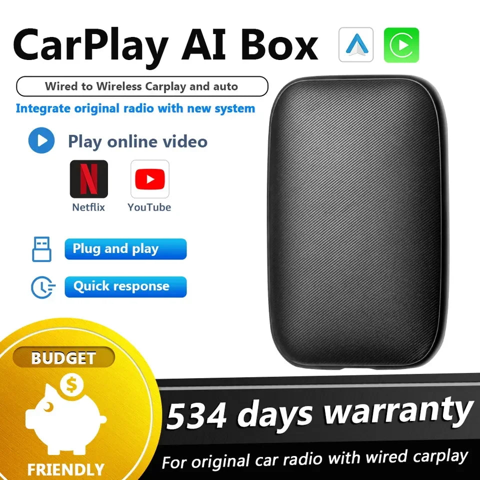 Android Ai Box Wired to Wireless CarPlay Adapter Android auto For Universal car Netflix YouTube Multimedia Video Player Leedoar