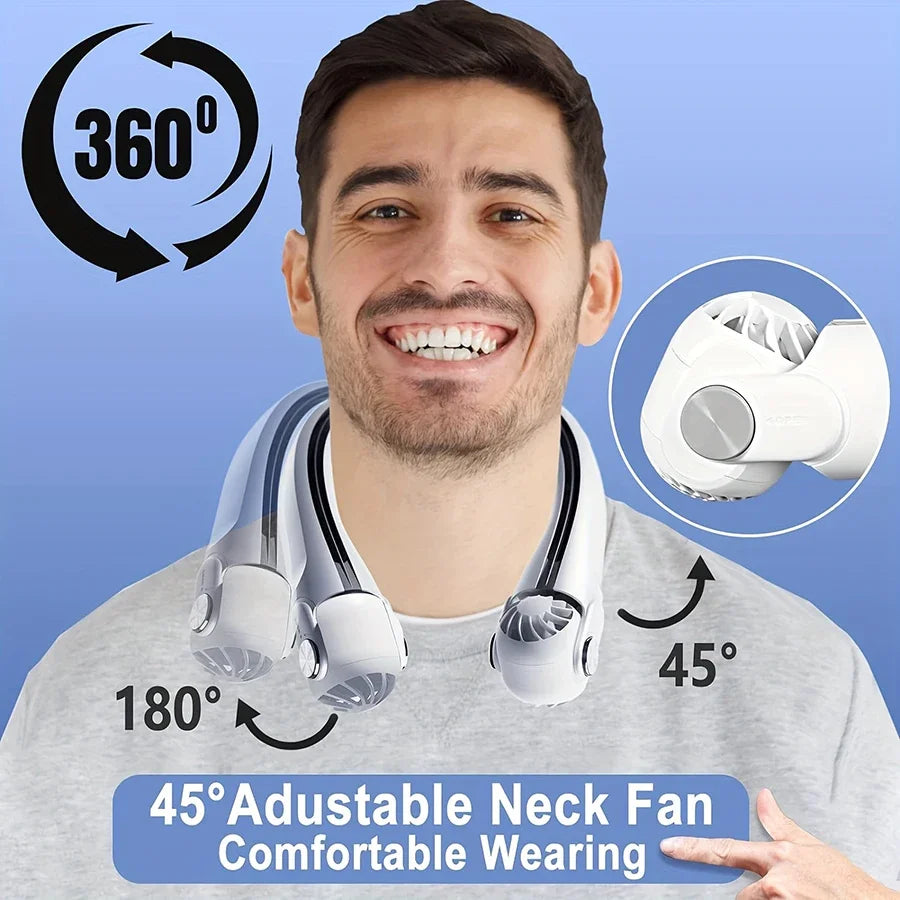 Ventilador de cuello portátil, nuevo modelo 2024, aire acondicionado portátil, recargable, sin aspas, con direcciones de viento ajustables a 45° para exteriores 