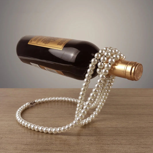 Creative Pearl Wood Necklace Wine Rack Luxury Magic Metal Resin Hanging Suspension Wine Bottle Holder Rack Home Desktop Decor Leedoar