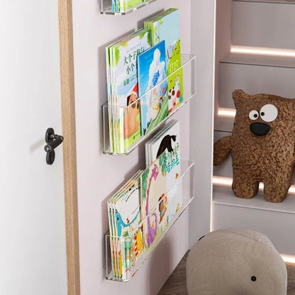 Estantería de libros de imágenes acrílicas para niños, estantería de pared detrás de la puerta, transparente, para lectura, libros de escritorio, almacenamiento de libros ilustrados para el hogar