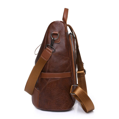 Mochila de viaje suave con cremallera de cuero sintético para mujer, morral retro informal de moda, bolsos de gran capacidad, novedad de 2023 