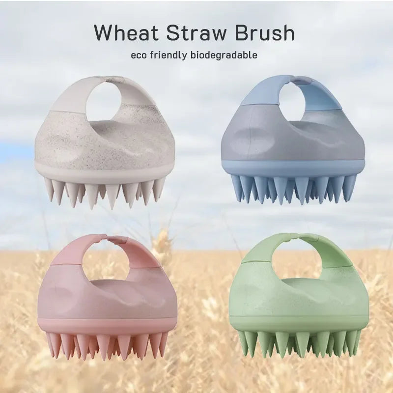 Scalp Brush Massager Sculp Scrubber Brush Wheat Straw Biodegradable Silicone Shampoo Brush Hair Scalp Massager For Hair Growth Leedoar