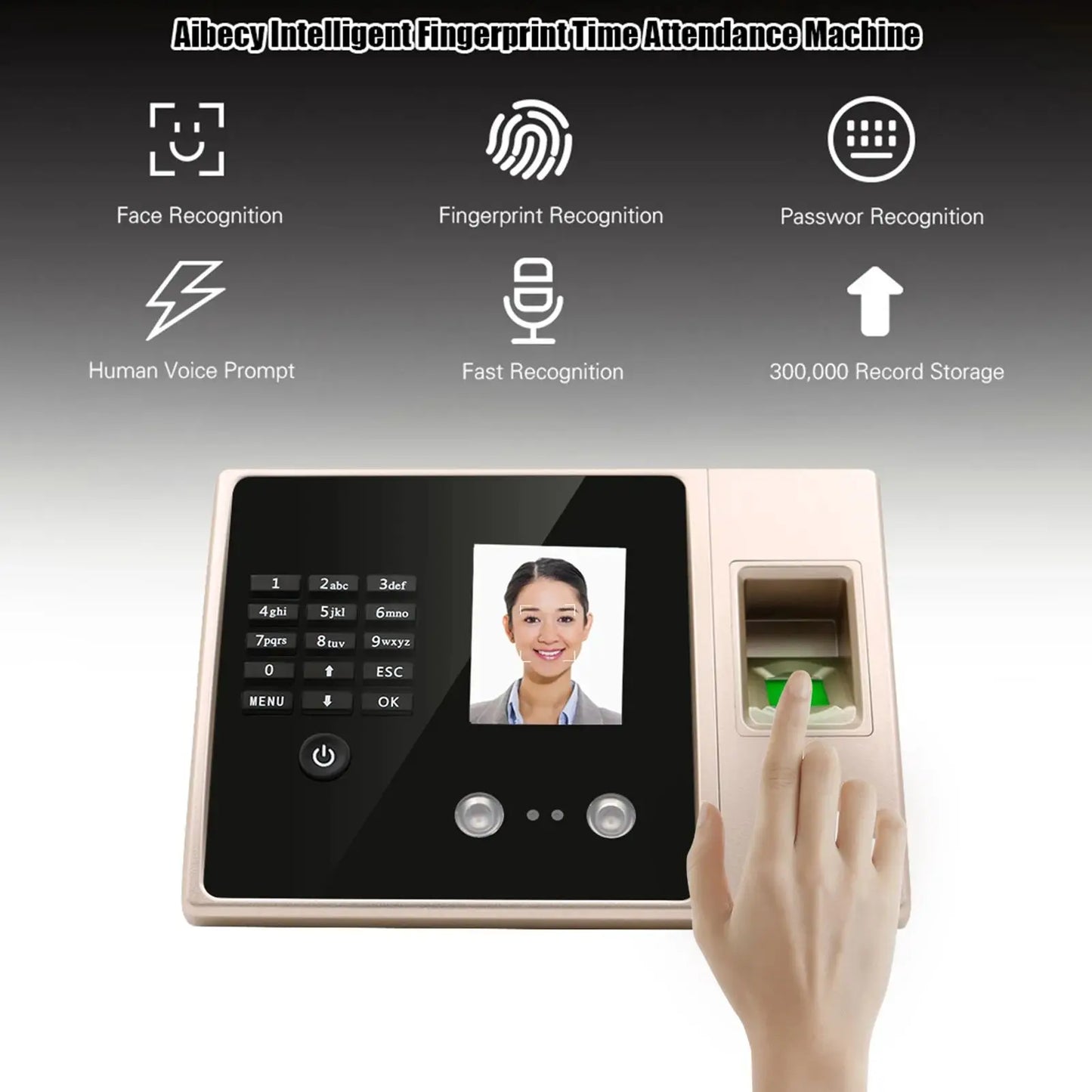 FA02 Máquina de asistencia electrónica (huella dactilar + rostro + contraseña) Dispositivo de registro de empleados Equipo de tarjeta perforada de reconocimiento facial