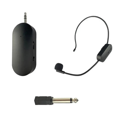 Conjunto de microfone de lapela sem fio 2.4G montado na cabeça, transmissor com receptor para amplificador, alto-falante de voz, guia de ensino