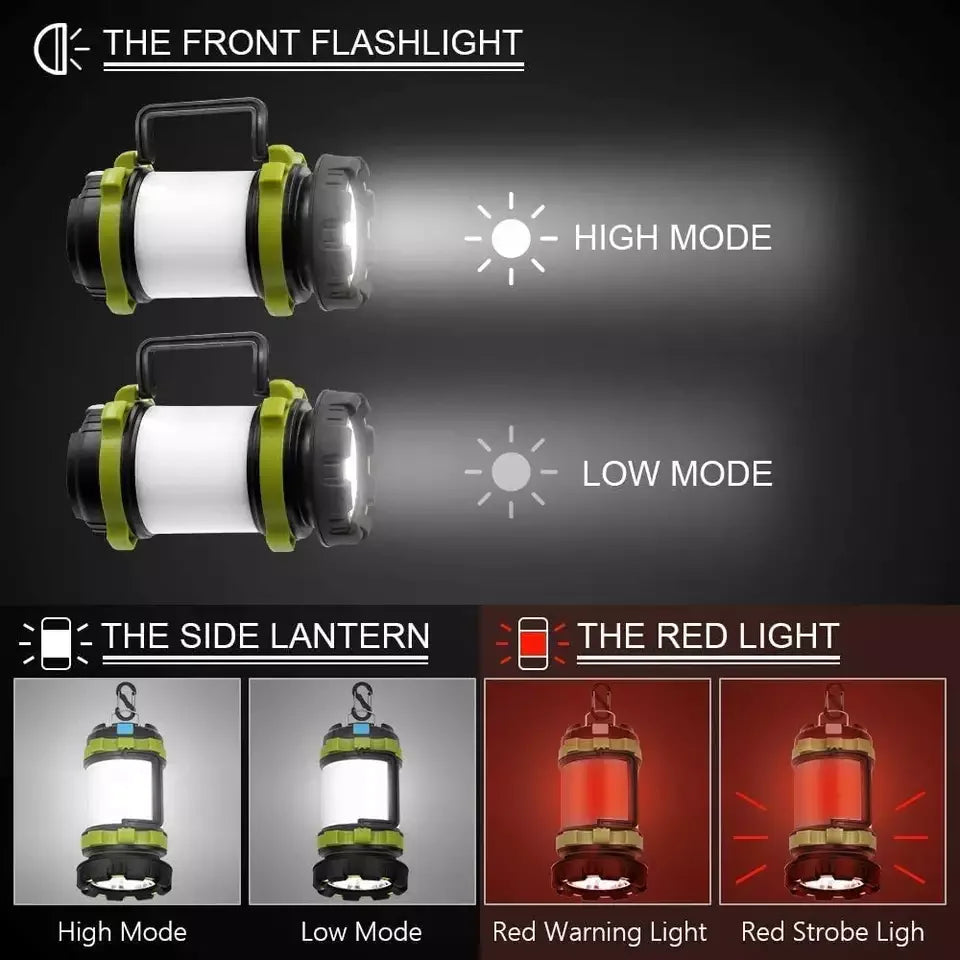 Linterna LED portátil multifuncional superbrillante recargable por USB con gancho ajustable para tienda de campaña, linterna para acampar al aire libre 