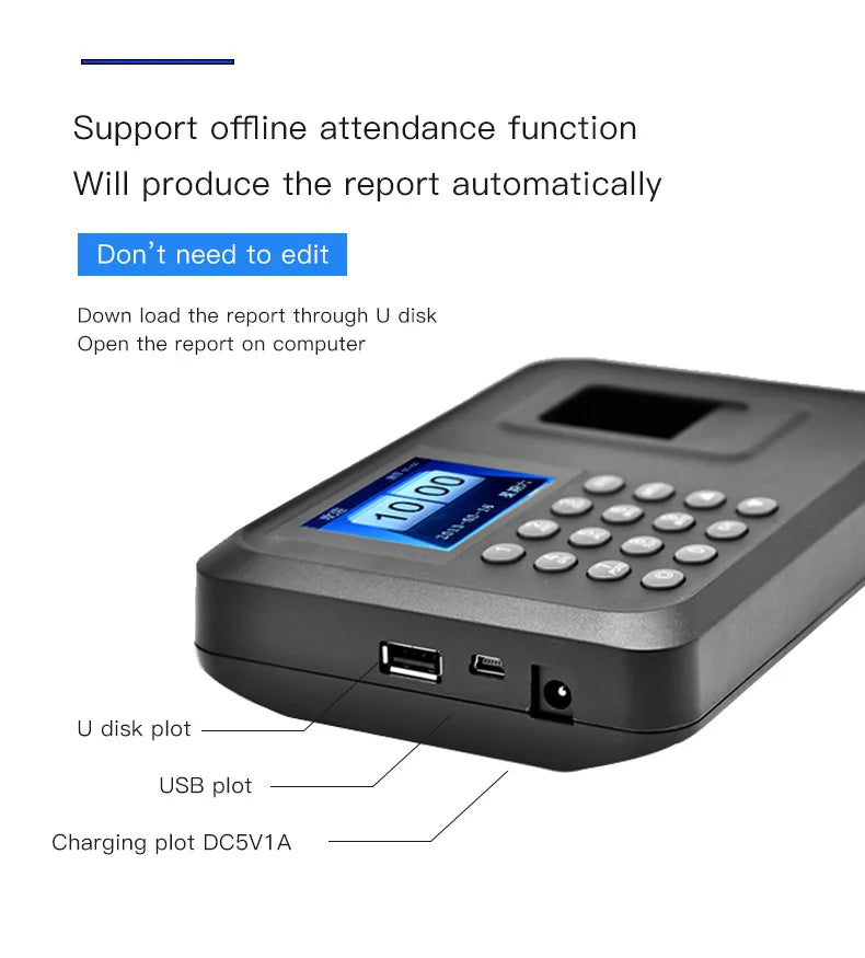 Máquina de atendimento A6 Senha + impressão digital Reconhecimento de login multilíngue Equipamento de registro de ponto Geração de relatório inteligente