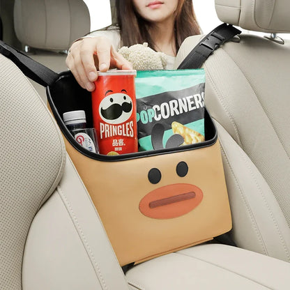 Car storage bag multifunctional leather material cute cartoon seat tissue storage bag decoration car interior supplies Leedoar