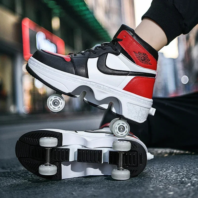 Children's Sports Roller Skates Transformer Shoes 4 Quad Wheel Skates Adult Runaway Shoes Student Transformer Wheels Leedoar