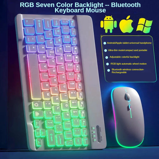 RGB BT Keyboard and Mouse Combo Rechargeable Wireless Blue-tooth Keyboard Mouse Russian Spanish Backlight Keyboard and Mouse Set