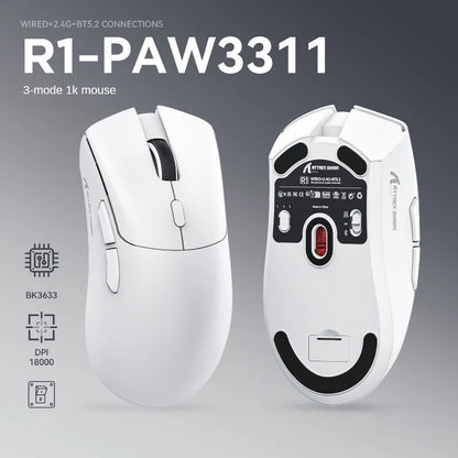 Ratón R1 PAW3311 con sensor ergonómico para ordenador, ratón para juegos de deportes electrónicos, inalámbrico, recargable, RGB, 2,4 g + BT 