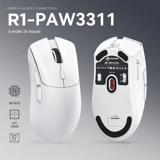 R1 Atacado Mouse PAW3311 Sensor Ergonômico Mouse de Computador Gamer RGB 2.4g+BT Sem Fio Recarregável E-sports Jogo Mouse 