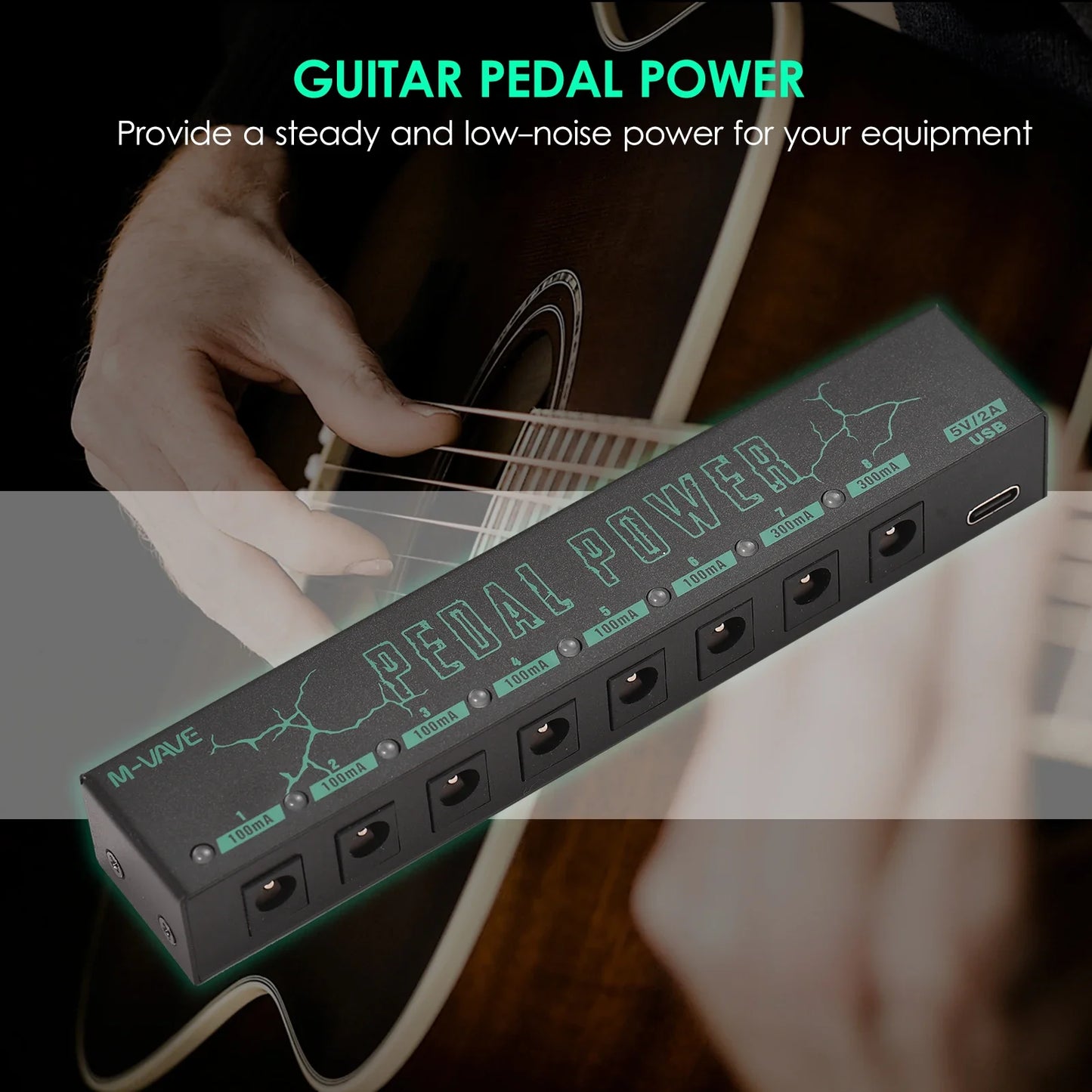 M-VAVE PEDAL POWER Fuente de alimentación para pedal de guitarra Fuente de alimentación para efectos de guitarra 8 salidas de CC aisladas Accesorios para pedales de efectos de guitarra 