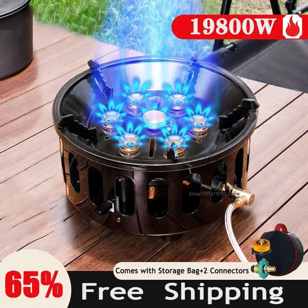 19800W Camping Stove 7-Core Strong Fire Power Portable Tourist Gas Burner Windproof Electronic ignition Outdoor Stoves Hiking Leedoar