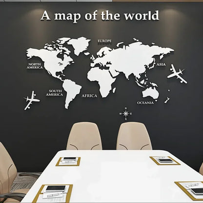 Adesivos de parede de espelho de mapa-múndi acrílico 3D, decoração de fundo de escritório tipo europeu, decoração de parede para sala de estar, quarto