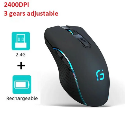 Ratón inalámbrico para juegos de modo dual 2.4G + Bluetooth OGORUS X9 ergonómico 2400DPI ajustable silencioso 7 colores brillo para PC portátiles 