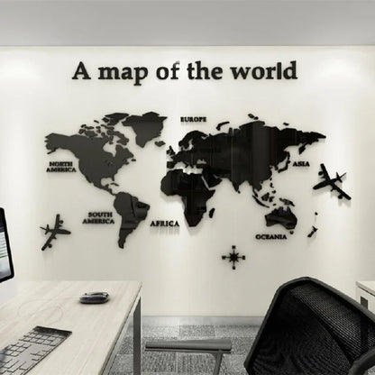 Adesivos de parede de espelho de mapa-múndi acrílico 3D, decoração de fundo de escritório tipo europeu, decoração de parede para sala de estar, quarto