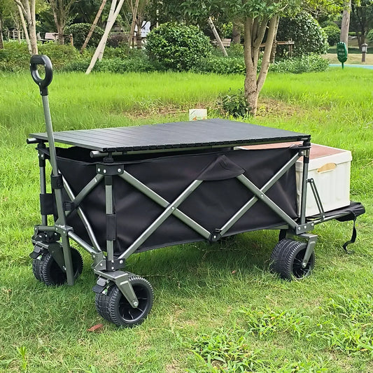 Tanque elevável de 180L, carrinho de acampamento com rodas, carrinho de mão dobrável com porta traseira, reboque de acampamento empurrado à mão, carrinho de piquenique, veículo