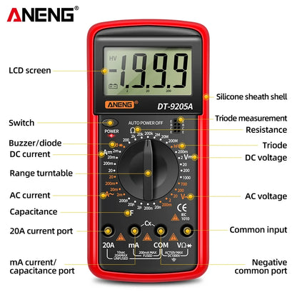 ANENG DT9205A Digital Multimeter AC/DC Transistor Tester Electrical NCV Test Meter Profesional Analog Auto Range Multimetro Leedoar