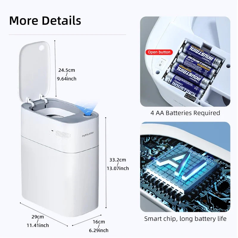 9L Smart Trash Can White Automatic Bagging Electronic Trash Can Bathroom Contactless Narrow Intelligent Sensor Trash Smart Home Leedoar