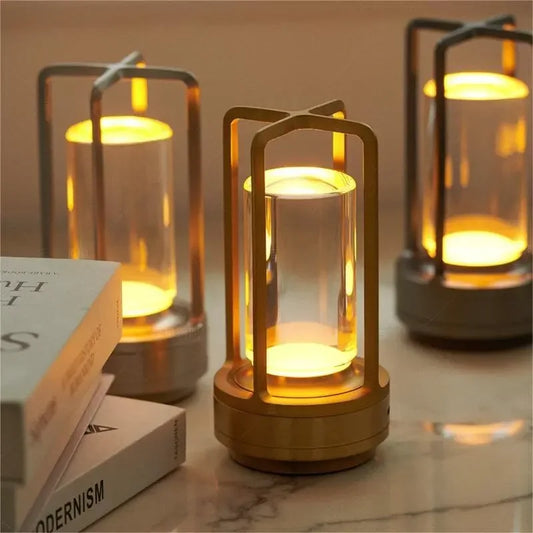 Lâmpada de mesa cruzada recarregável 2000 Mah Luz noturna de mesa Luz de atmosfera de toque USB Luz de acampamento Decoração de ornamento para casa 