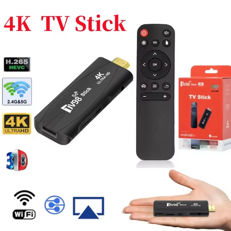 TV98 4K Smart TV Stick Android Box 2.4G 5G WiFi Smart TV Box Media Player Mini TV98 Android 12 TV Stick para Youtube Set Top Box 