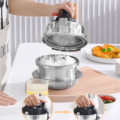 2.0L/1.6L Gas Induction Cooker Universal Mini Stainless Steel Pressure Cooker Pot Soup Rice Multifunctional Household Stew Pan Leedoar