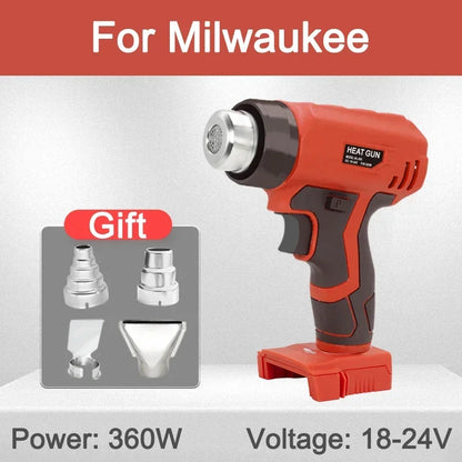 Pistola de calor portátil, pistola de calor eléctrica inalámbrica con 4 boquillas para Makita/Dewalt/Milwaukee/Bosch/Black Decker, batería de iones de litio de 18 V y 20 V