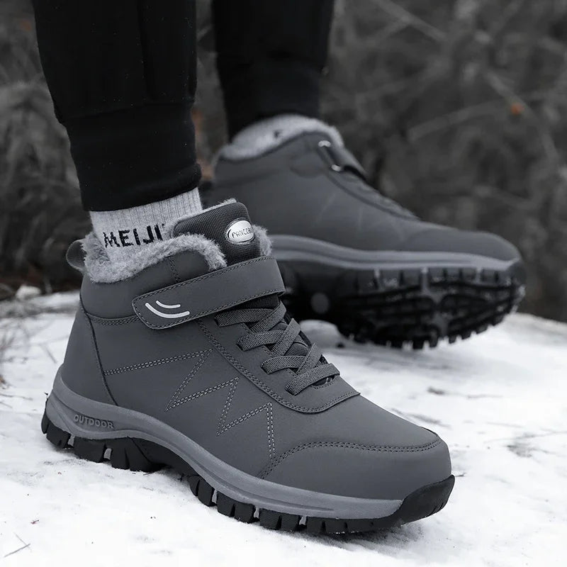 2023 Winter Women Men Boots Waterproof Leather Sneakers Men Ankle Boots Outdoor Not Slip Plush Warm Snow Hiking Boots Man Shoes Leedoar