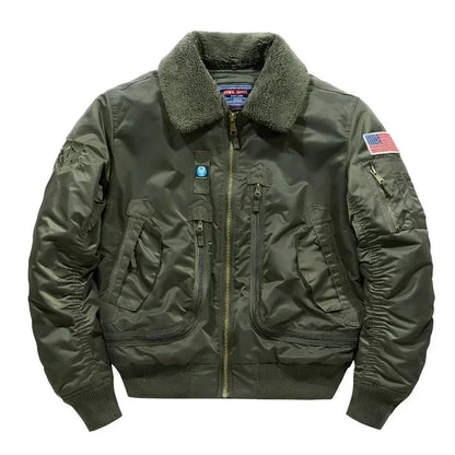 Chaqueta militar táctica de invierno cálida y gruesa para hombre, chaqueta de piloto de la fuerza aérea con bolsillos grandes, chaqueta de bombardero verde militar, abrigo con cuello de solapa 