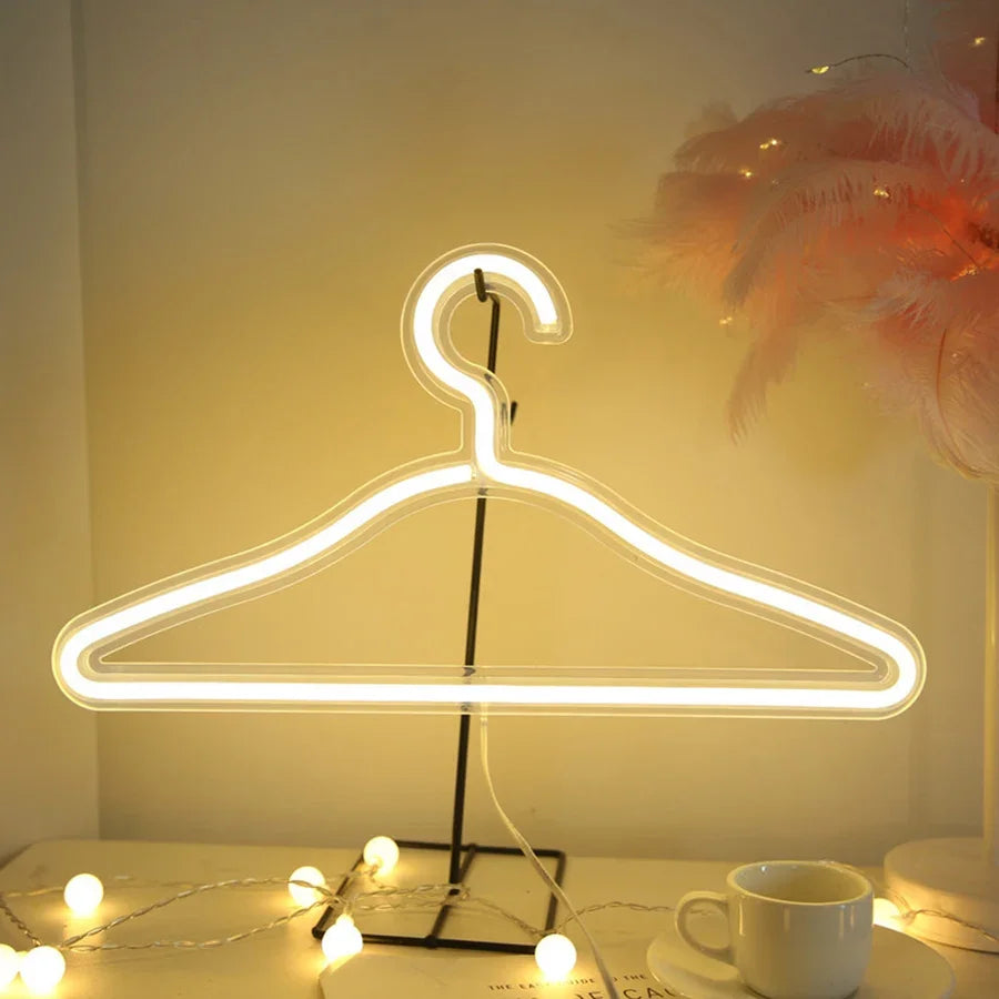 5PCS LED Hanger Neon Light Sign Glow Clothes Display Stand USB Powered for Fashion Clothing Shop Market Room Wall Decoration Leedoar