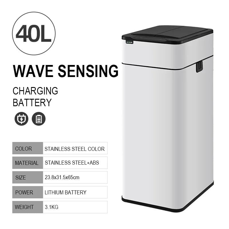 15L 20L 30L 40L 50L 60L Smart Trash Can Stainless Steel Waste bin High Trash Cans Garbage Bin for Kitchen Trash Can Wastebasket Leedoar