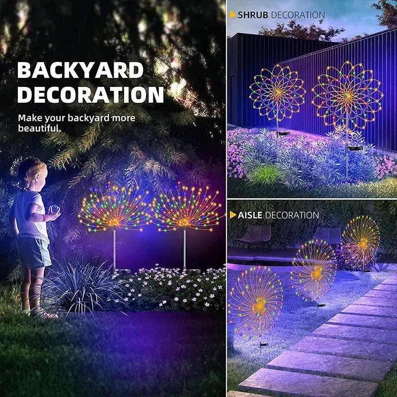 1Pcs Solar LED Firework Fairy Light Outdoor Garden Decoration Lawn Pathway Light For Patio Yard Party Christmas Wedding Leedoar